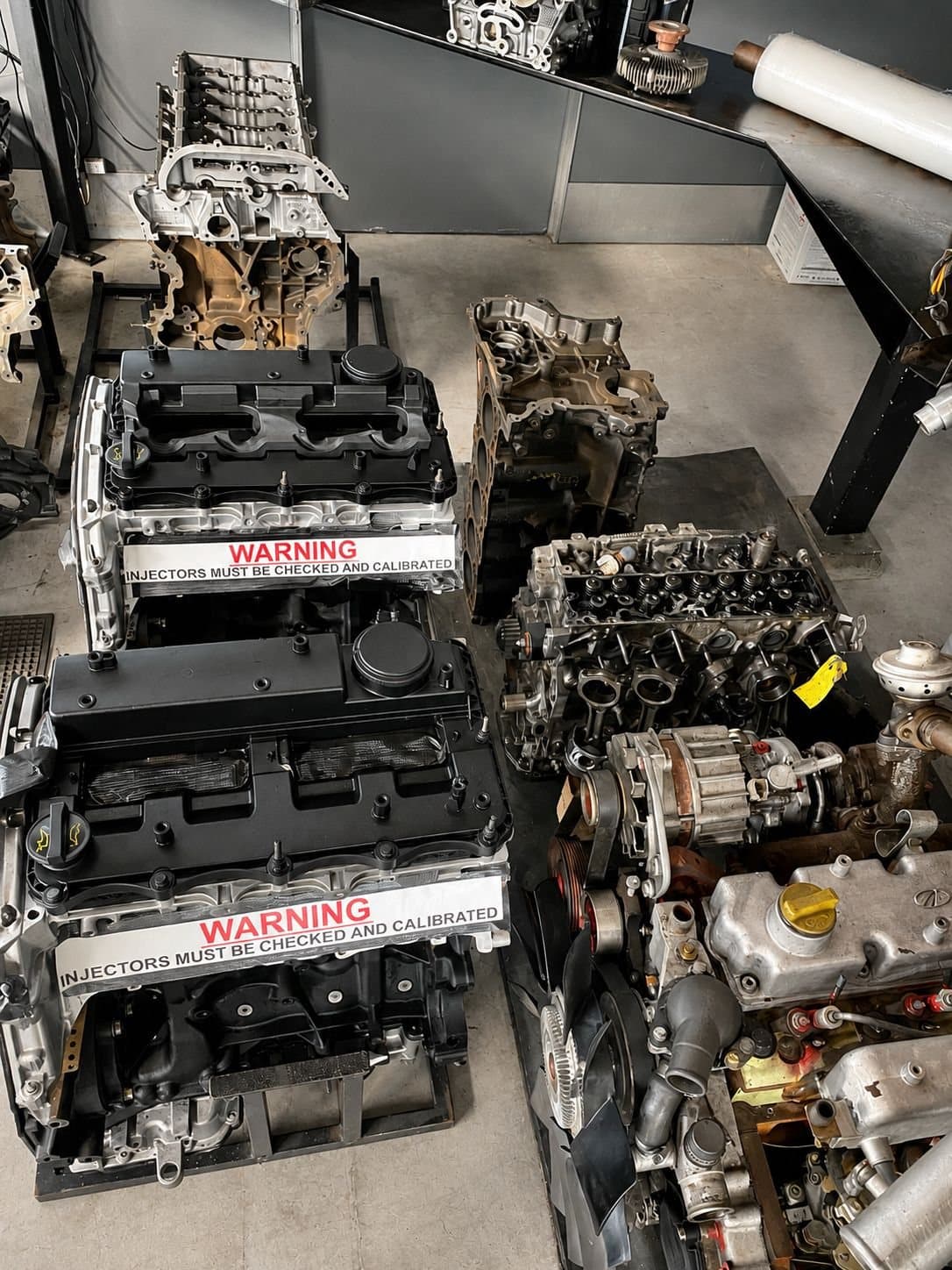 Reconditioned engines lined up in the engine shop at Vision Motors, Pretoria